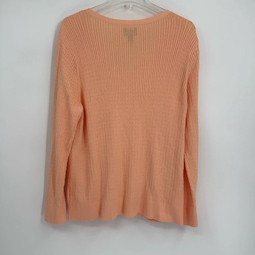 Lands End Cable Knit Sweater Womens Size 3X Long Sleeve V Neck cotton peach - Picture 8 of 9
